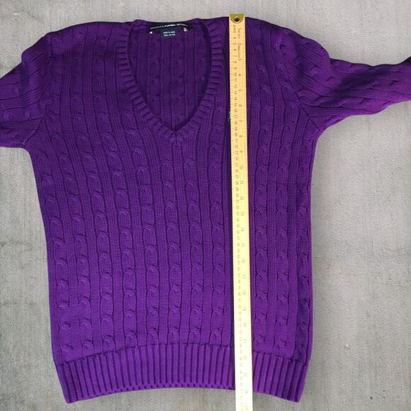 Ralph Lauren Sport Purple Cable Knit V-Neck Sweater Women’s Large Green Pony - Picture 6 of 7